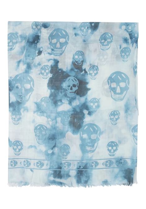 Foulard Skull Classico Effetto Sbiancato in Avorio/Blu ALEXANDER MCQUEEN | 828354-4943Q9268